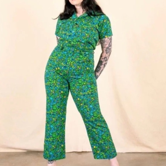 Big Bud Press Pants - Big Bud Press Moss Blossom Short Sleeve Jumpsuit Size 4XL